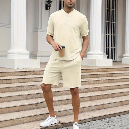 Set Premium Spot European and American summer new solid color shorts suit men - Ellianto fashion Men's