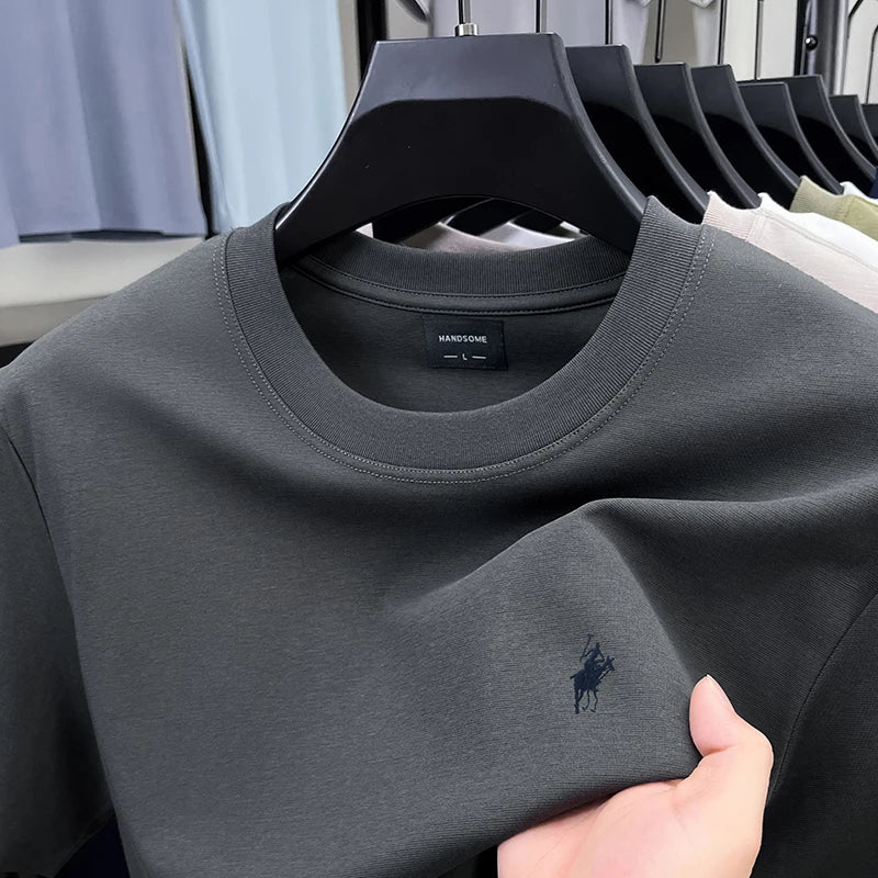 High end designer brand short sleeve T-shirt men's summer new fashion Paul Pony embroidery casual ice silk cotton breathable top - Ellianto fashion Men's