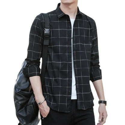 Slim-Fit Long-Sleeve Shirt – Lightweight Summer Comfort with Modern Korean Style for the Confident Gentleman