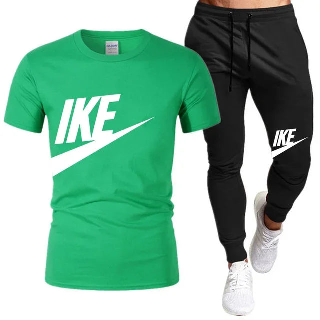 Set The new summer fashion sportswear for 2025: men's short-sleeved high-quality cotton T-shirt + sports shorts 2-piece set, men's c - Ellianto fashion Men's