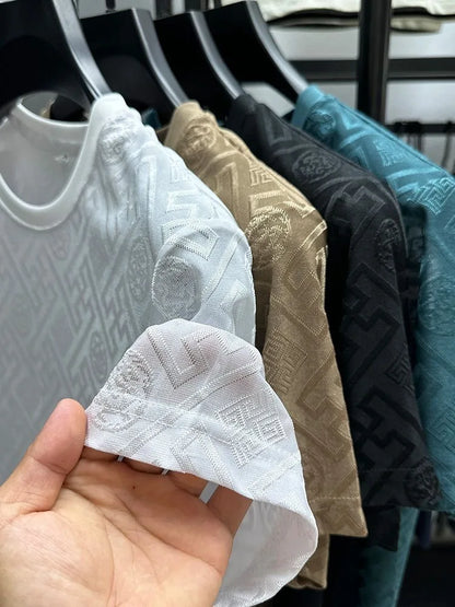 Fashion new brand ice silk breathable short sleeved men's round neck top cool and comfortable T-shirt men's clothing 2025 summer - Ellianto fashion Men's