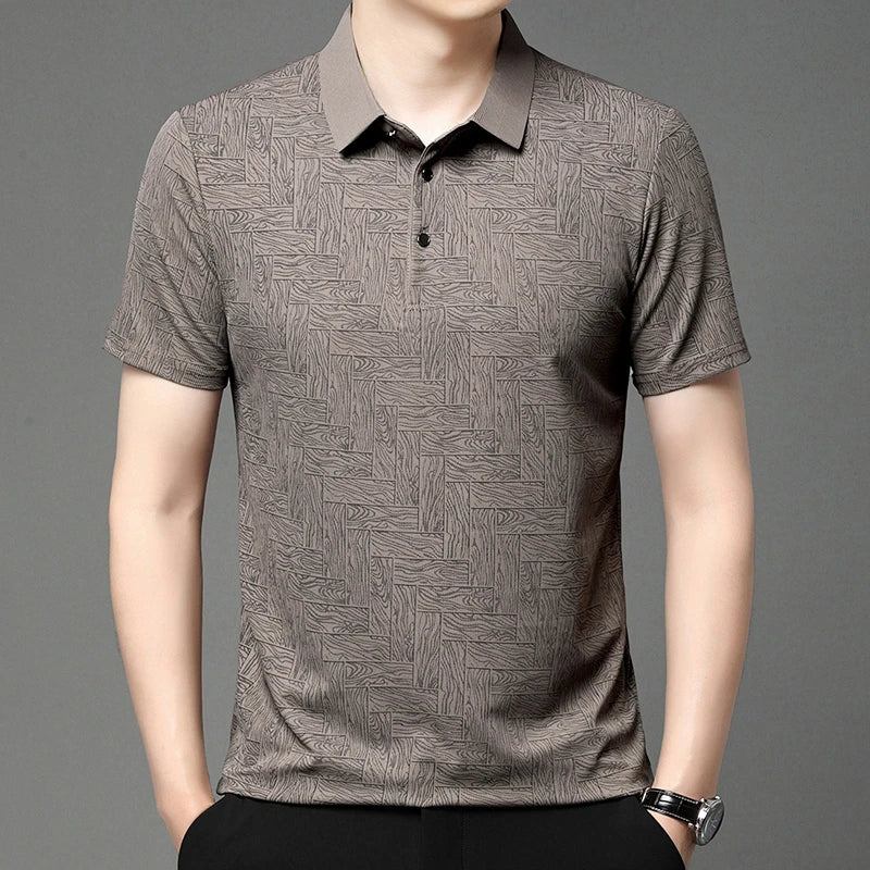 2025Summer New Men's Business Print Short Sleeved POLO Shirt Comfortable and Cool Casual Fashion T-shirt - Ellianto fashion Men's