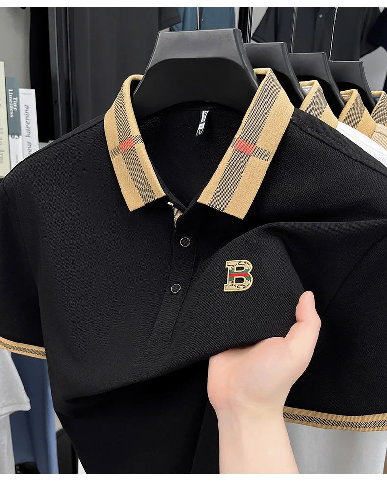 New men's fashionable short sleeved summer designer exquisite craftsmanship embroidery stand collar polo business casual T-shirt - Ellianto fashion Men's