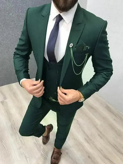 Slim Fit Formal Men Suits 3 Pcs Groom Tuxedos Notch Lapel Olive Green Groom Tuxedo for Wedding Best Man (Jacket + Vest + Pants) - Ellianto fashion Men's