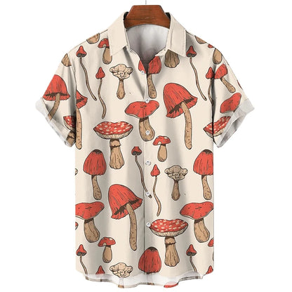 Mushroom 3D Printed Shirts For Men Clothes Cartoon Harajuku Fashion Agaricus Campestris Graphic Blouses Hawaiian Y2k Beach Tops - Ellianto fashion Men's