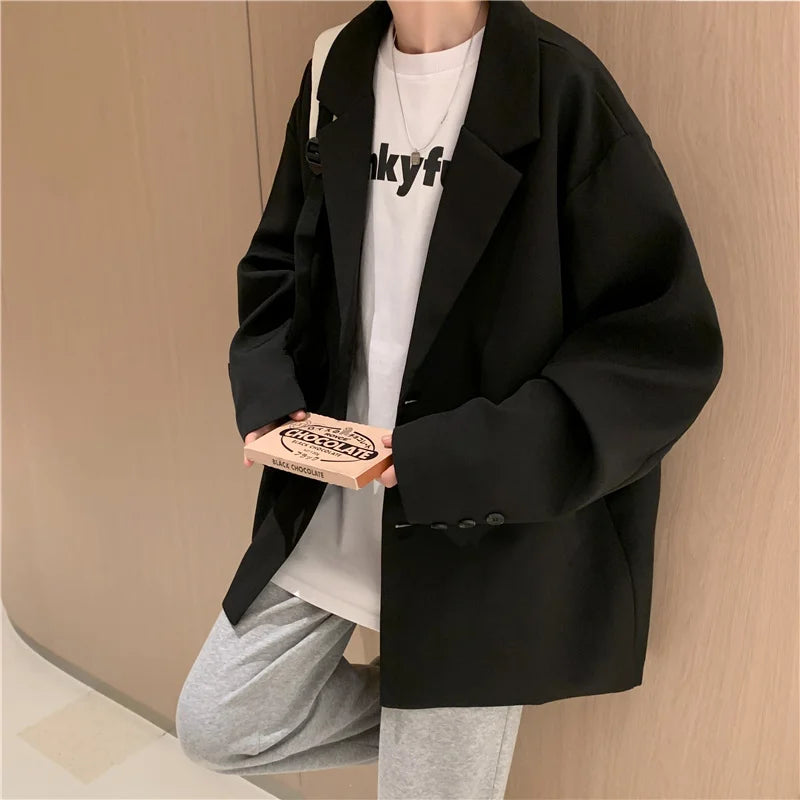 2025 New Korean Style Loose Plus Size Suit Male Oversized Tops Men'S Blazer Ulzzang Fashion Coat Streetwear Man Jackets L13 - Ellianto fashion Men's
