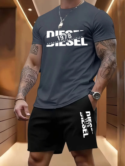 Set Summer men's casual two-piece set round-neck short-sleeved T-shirt and sports shorts for outdoor activities - Ellianto fashion Men's
