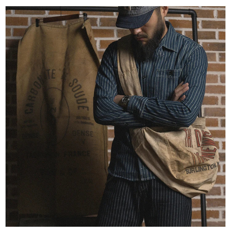 Non Stock Wabash Dot Striped Shirt Vintage Style Button Down Workshirt For Men - Ellianto fashion Men's