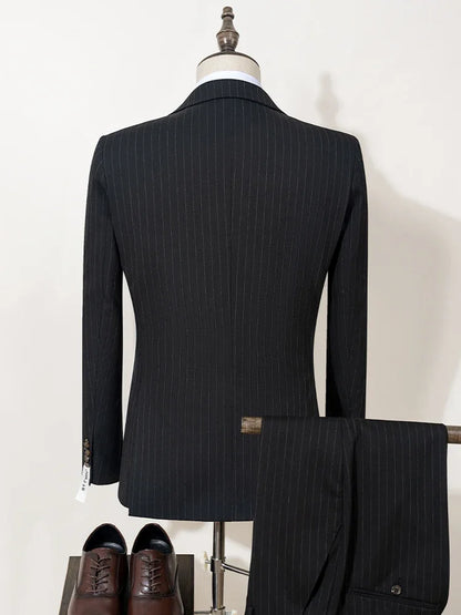 ST Cassy high-quality khaki striped suit slim fit luxurious and elegant men's business suit wedding fashion clothing 3-piece set - Ellianto fashion Men's