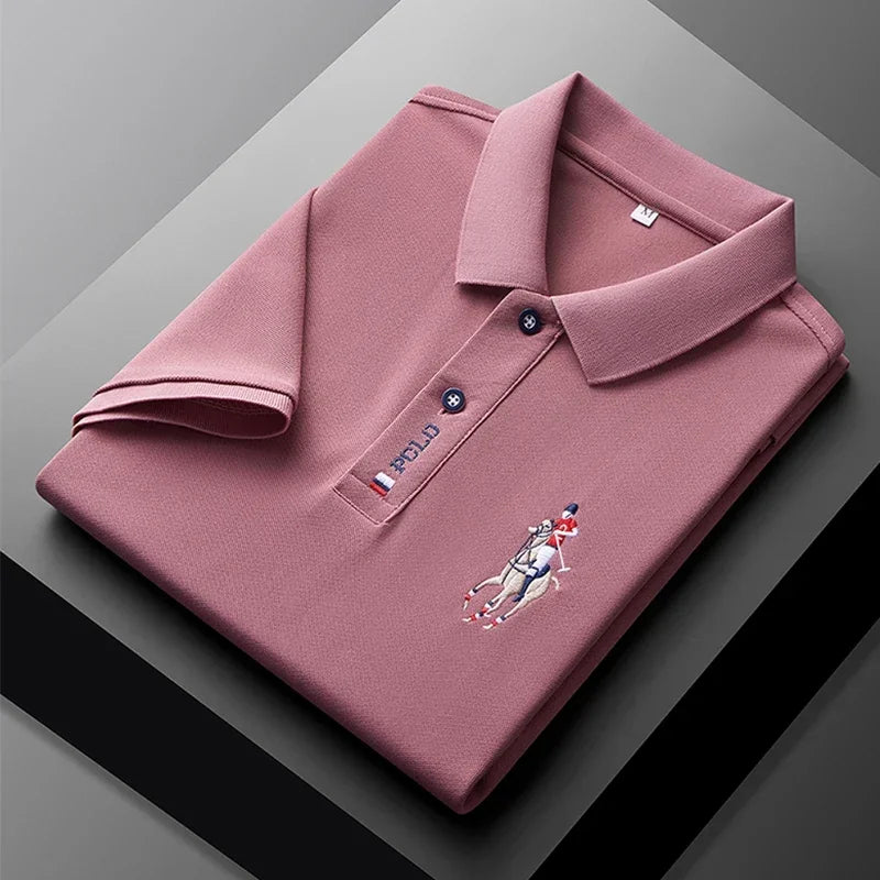 Set 2025 European and American men's embroidered casual and fashionable business short-sleeved POLO shirt, summer comfortable and br - Ellianto fashion Men's