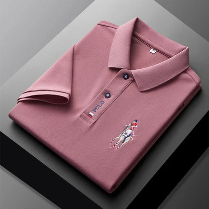 Set 2025 European and American men's embroidered casual and fashionable business short-sleeved POLO shirt, summer comfortable and br - Ellianto fashion Men's