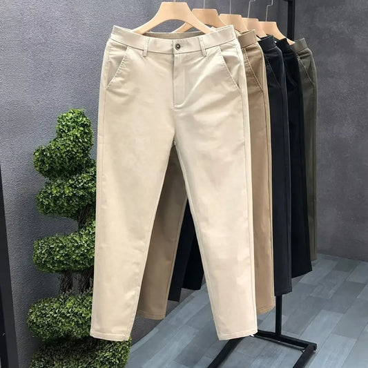 Men's Casual Trousers Summer Trendy Thin Cotton Small Straight-leg Pants Business Cropped Pants New Style - Ellianto fashion Men's