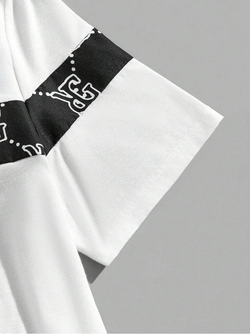 Set Men's Suit Retro Fashion Letters Printed Round Neck T-shirt Shorts Suit Comfortable And Breathable Men's Two-piece Suit - Ellianto fashion Men's
