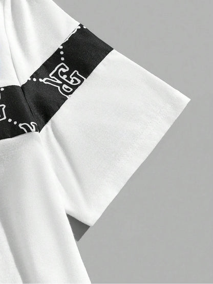Set Men's Suit Retro Fashion Letters Printed Round Neck T-shirt Shorts Suit Comfortable And Breathable Men's Two-piece Suit - Ellianto fashion Men's