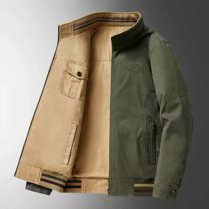 Men’s Spring-Autumn Jacket – Stand-Collar, 100% High-Quality Cotton Reversible Design with Loose-Fit Comfort (Sizes M–4XL, 2025)
