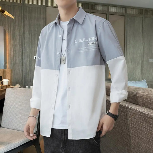 Men’s Colorblock Button-Down Jacket – Lightweight Cargo-Style Cardigan for Streetwear, Spring-Fall Comfort, and Trendy Korean Style