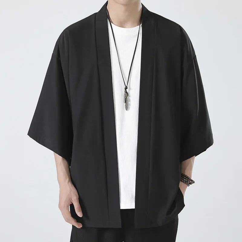 Kimono Men Cloak Kimono Para Hombre Black Coat White Cloak Beach Shirt Summer Haori Men Unisex Samurai Clothing Japanese Men - Ellianto fashion Men's