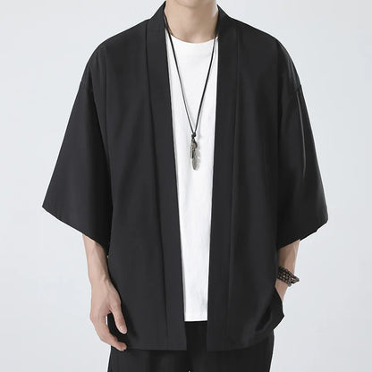 Kimono Men Cloak Kimono Para Hombre Black Coat White Cloak Beach Shirt Summer Haori Men Unisex Samurai Clothing Japanese Men - Ellianto fashion Men's
