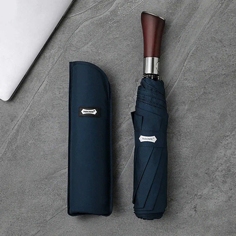 Luxury Brand Wooden Handle Automatic Rain Umbrella Large Women Man Business Strong Wind Resistant Sunshade UV Sun Parasol 3 Fold - Ellianto fashion Men's