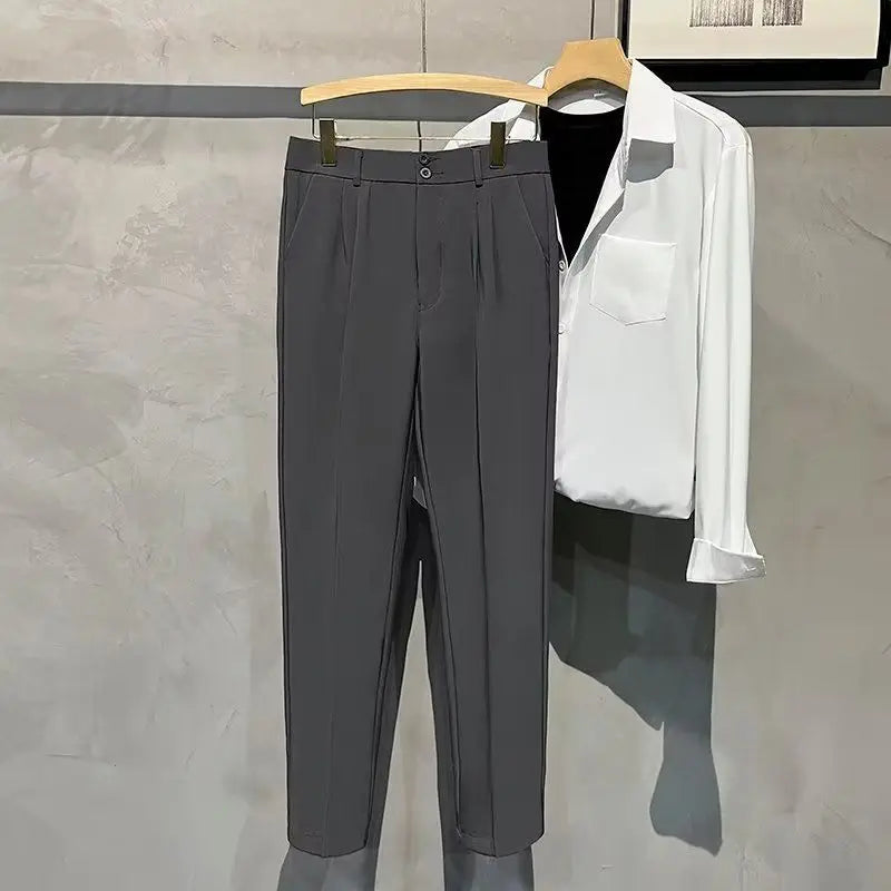 Straight Slim Fit Man 9 Cropped Suits Pants Vintage Elegant Suit Trousers for Men Summer 2025 Work Wear Fashion Luxury Clothing - Ellianto fashion Men's