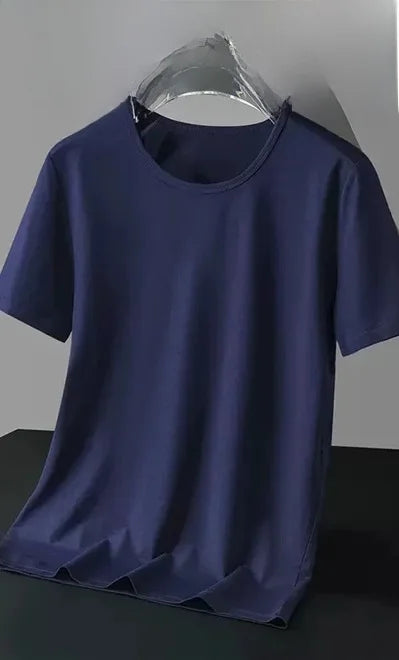 Summer Modal Ice Silk Thin Short Sleeve Men's T-shirt Pure Color Half Sleeve Base Shirt Hot Sale Of The Season Body Fit Tee Crew - Ellianto fashion Men's