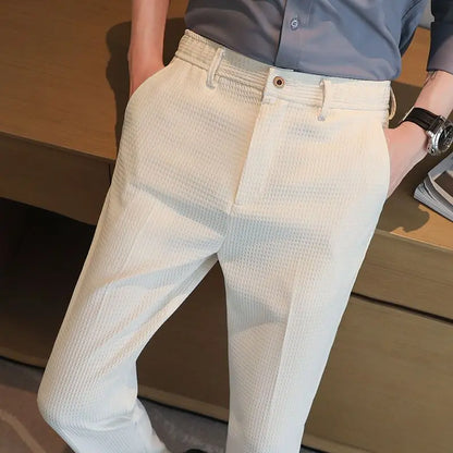 Trousers For Men Social Tailoring Slim Fit Khaki Business Waffle Tressed Work Wear Man Suits Pants Luxury Luxury Spring Clothes - Ellianto fashion Men's