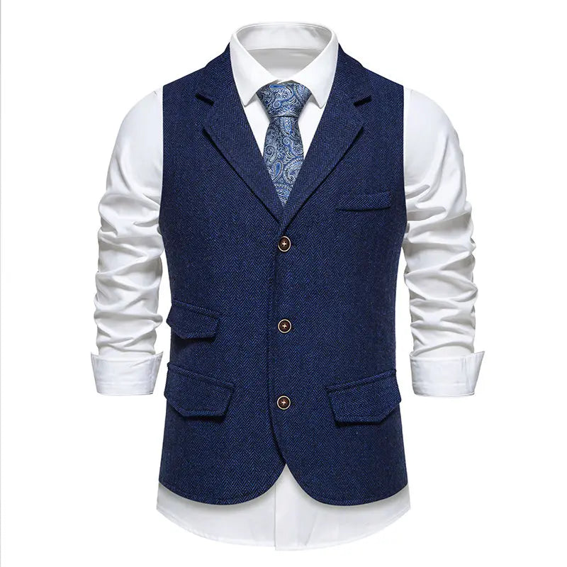 Men's Vintage Casual Suit Vest Fashion Turn Down Collar Business Wedding Formal Party Waistcoat Men Solid Dress Blazer Vests Man - Ellianto fashion Men's