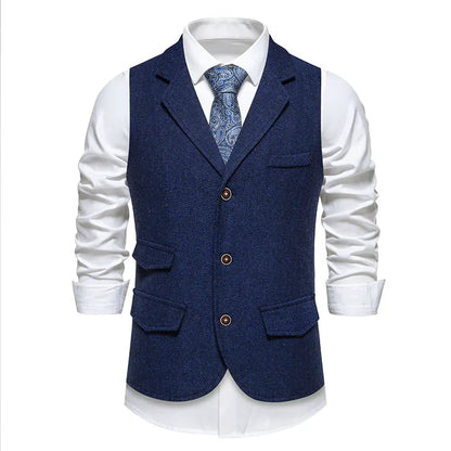 Men's Vintage Casual Suit Vest Fashion Turn Down Collar Business Wedding Formal Party Waistcoat Men Solid Dress Blazer Vests Man - Ellianto fashion Men's