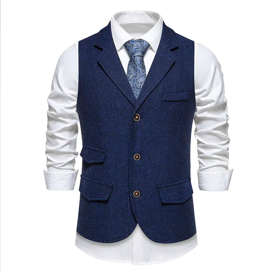 Men's Vintage Casual Suit Vest Fashion Turn Down Collar Business Wedding Formal Party Waistcoat Men Solid Dress Blazer Vests Man - Ellianto fashion Men's