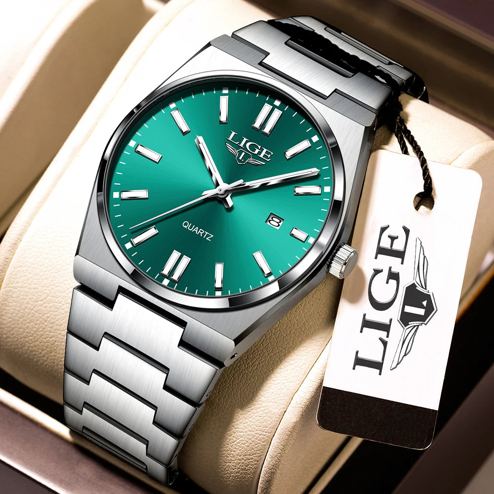 LIGE Men Luxury Watch For Man Waterproof Luminous Date Week Stainless Steel Men Watch Casual Quartz Men's Watches Male Clock+box - Ellianto fashion Men's