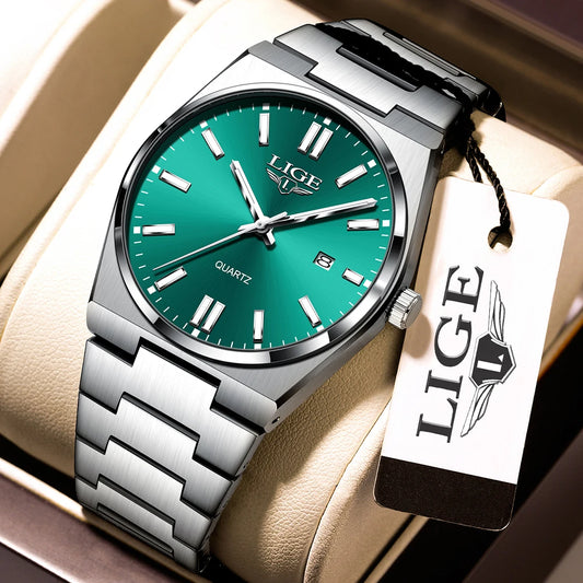 LIGE Men Luxury Watch For Man Waterproof Luminous Date Week Stainless Steel Men Watch Casual Quartz Men's Watches Male Clock+box - Ellianto fashion Men's