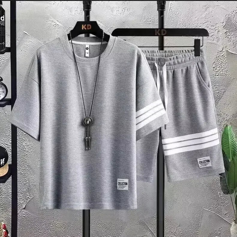 Casual Sportswear Set for Men Summer Trendy Loose Short Sleeve T-Shirt And Handsome Shorts Two Piece Set Comfortable Breathable - Ellianto fashion Men's