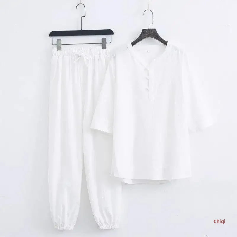Men's Chinese Style Buddhist Zen Suit Cotton Linen Outfit For Paying Respect To Buddha Women's Version Zen Tang Costume - Ellianto fashion Men's