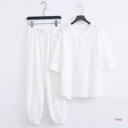 Men's Chinese Style Buddhist Zen Suit Cotton Linen Outfit For Paying Respect To Buddha Women's Version Zen Tang Costume - Ellianto fashion Men's