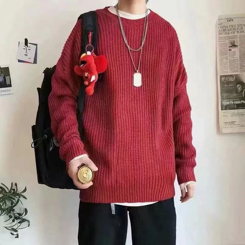 Korean Fashion Sweaters Men Autumn Solid Color Wool Sweaters Slim Fit Men Street Wear Mens Clothes Knitted Sweater Men Pullovers - Ellianto fashion Men's