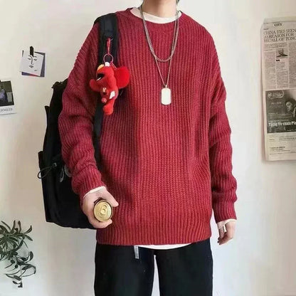 Korean Fashion Sweaters Men Autumn Solid Color Wool Sweaters Slim Fit Men Street Wear Mens Clothes Knitted Sweater Men Pullovers - Ellianto fashion Men's