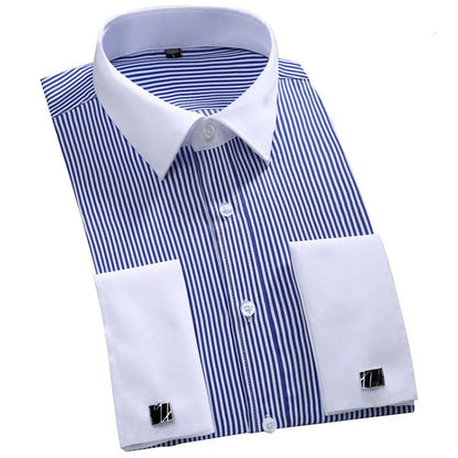M~6XL Men's French Cuff Dress Shirt White Long Sleeve Social Male Shirts Regular Fit Party Dinner Wedding Cufflinks Formal Shirt - Ellianto fashion Men's