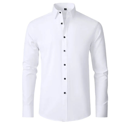 High Elasticity Seamless Spandex Shirt Men Long Sleeve Slim Fit Casual Solid Color Social Formal Dress Shirts 2025 - Ellianto fashion Men's