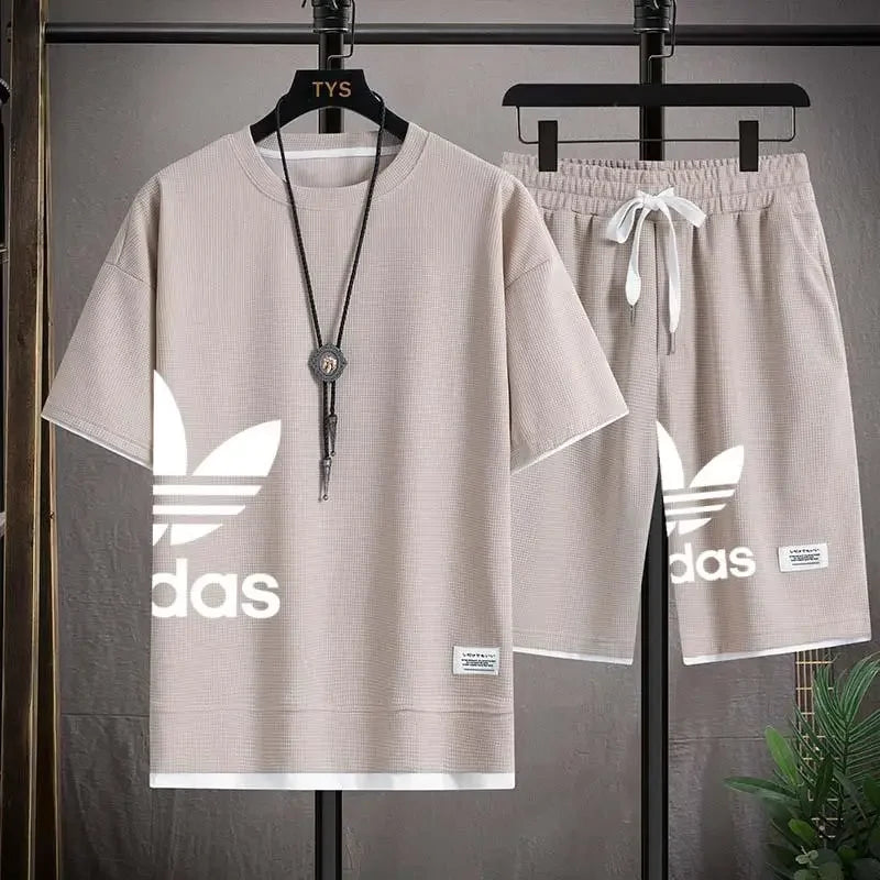 Summer 2025 New Men's pullover sportswear Set, fashionable basketball men's casual short-sleeved T-shirt + shorts two-piece set - Ellianto fashion Men's