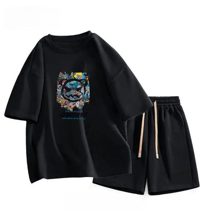 Men's Suit, Pure Cotton Printed Short-sleeved Top, Casual Summer Wear with High-end Trendy T-shirt, Youth Clothes, Cool - Ellianto fashion Men's