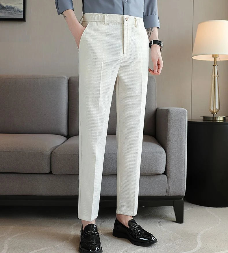 Trousers For Men Social Tailoring Slim Fit Khaki Business Waffle Tressed Work Wear Man Suits Pants Luxury Luxury Spring Clothes - Ellianto fashion Men's