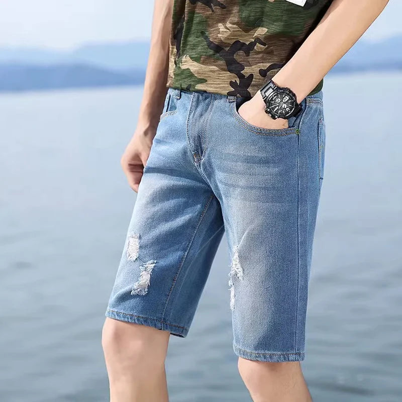 Men’s Summer Denim Pants – Lightweight, Washable, Perforated Comfort with Personalized Casual Style and Mid-Rise Fit