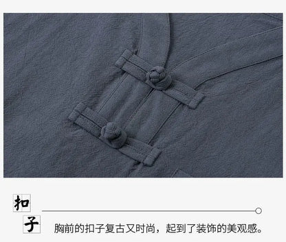 Summer Men Short-sleeved T-shirt Casual Cotton and Linen Solid Color Versatile Loose Trousers - Ellianto fashion Men's