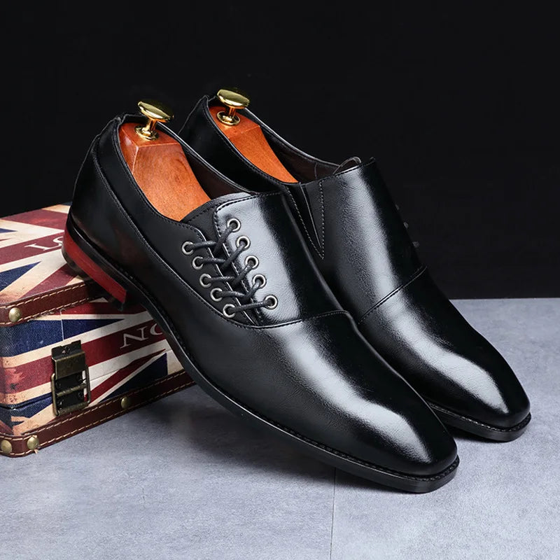 Stylish Man Oxford Shoes Leather Lace Up Mens Business Casual Dress Shoe Fashion Wedding Party British Style Comfortable - Ellianto fashion Men's
