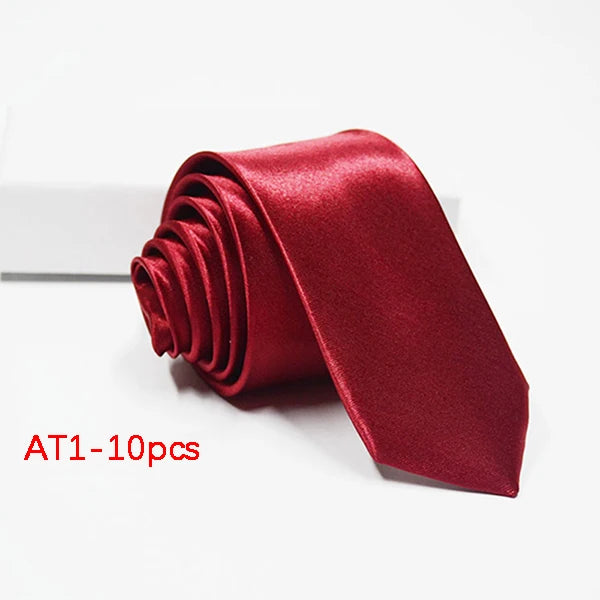 10/12PCS Tie for Men Wholesale 28 Solid Colors Slim Necktie Polyester Satin Cravat Formal Party Ties Fashion Daily Accessory - Ellianto fashion Men's