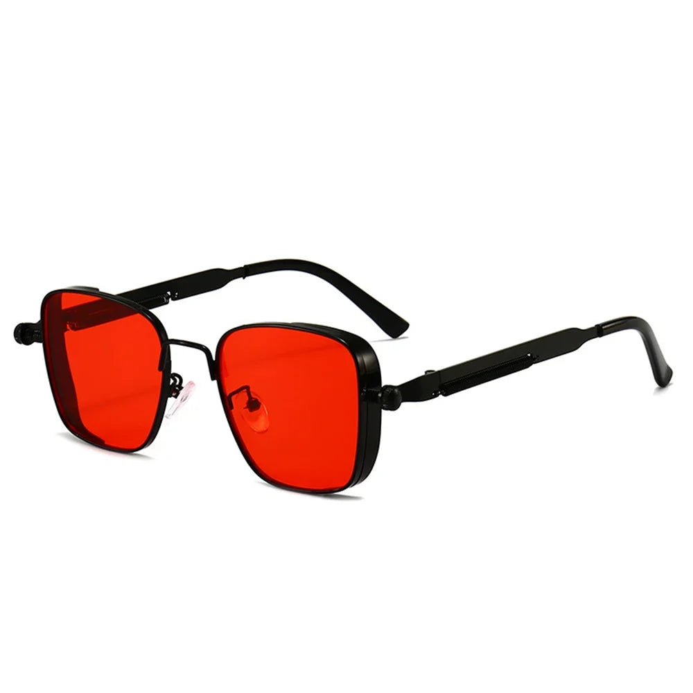 Men Driving Sunglasses Vintage Steampunk Square Sunglasses Metal Frame with Spring Hinges Women Eyepiece Trendy Driver Glasses - Ellianto fashion Men's