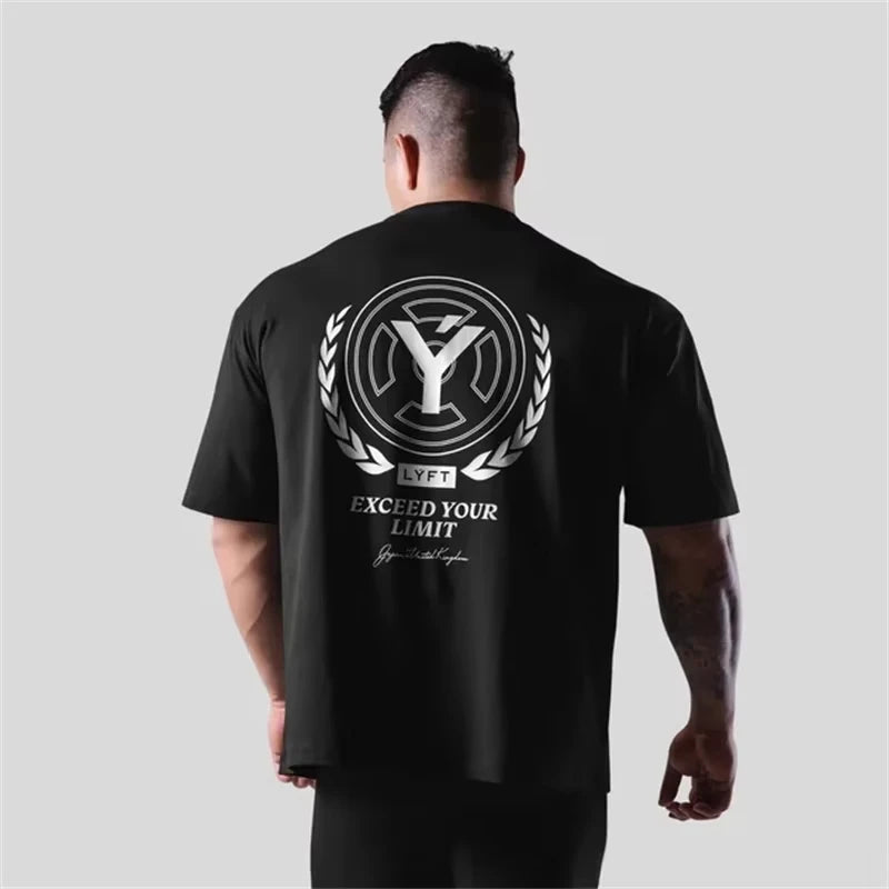 LYFT Printed Pure Cotton Fashion Fitness Sports Short Sleeve Men's Loose T-shirt Summer Workout Casual O-neck Running Tees Tops - Ellianto fashion Men's