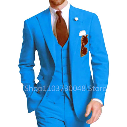 3-Piece Solid Wedding Men's Suit Slim Fit Peak Lapel Formal Business Groom Tuxedos Two Buttons Jacket +Vest+Pants for Party Prom - Ellianto fashion Men's