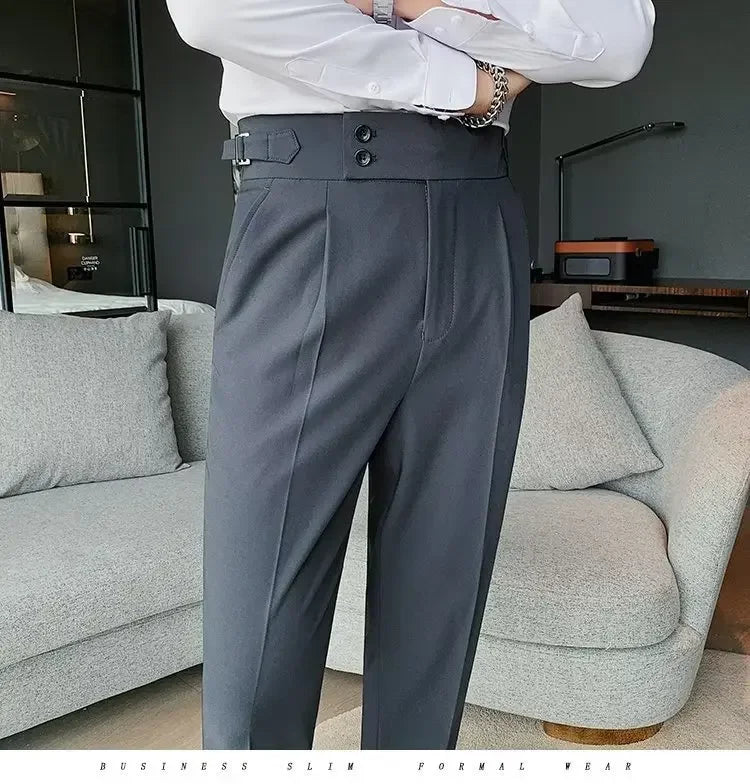 AutumnCasualTrousersMenStraight-LegNarrow-FitHigh-WaistedSlimsBritishStyleSuit Pants BusinessAttire - Ellianto fashion Men's