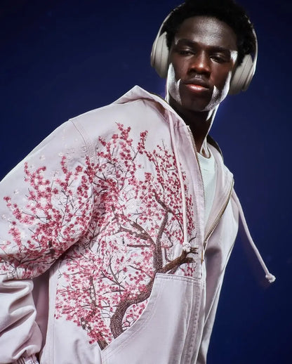 Harajuku Plum-Embroidered Oversized Hoodie – Retro Y2K Gothic Style and Effortless Comfort for the Modern Gentleman